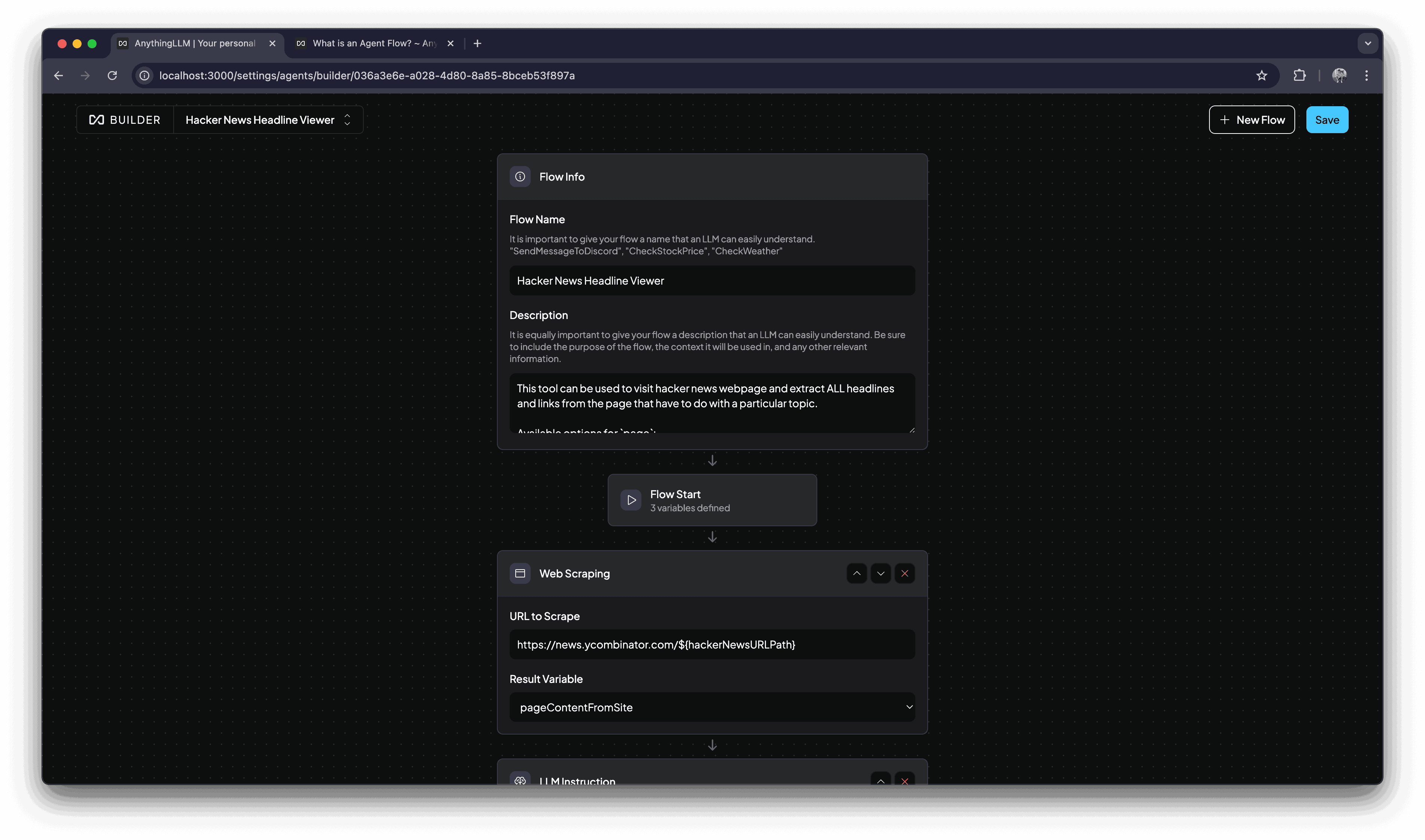 AnythingLLM Agent Flow example