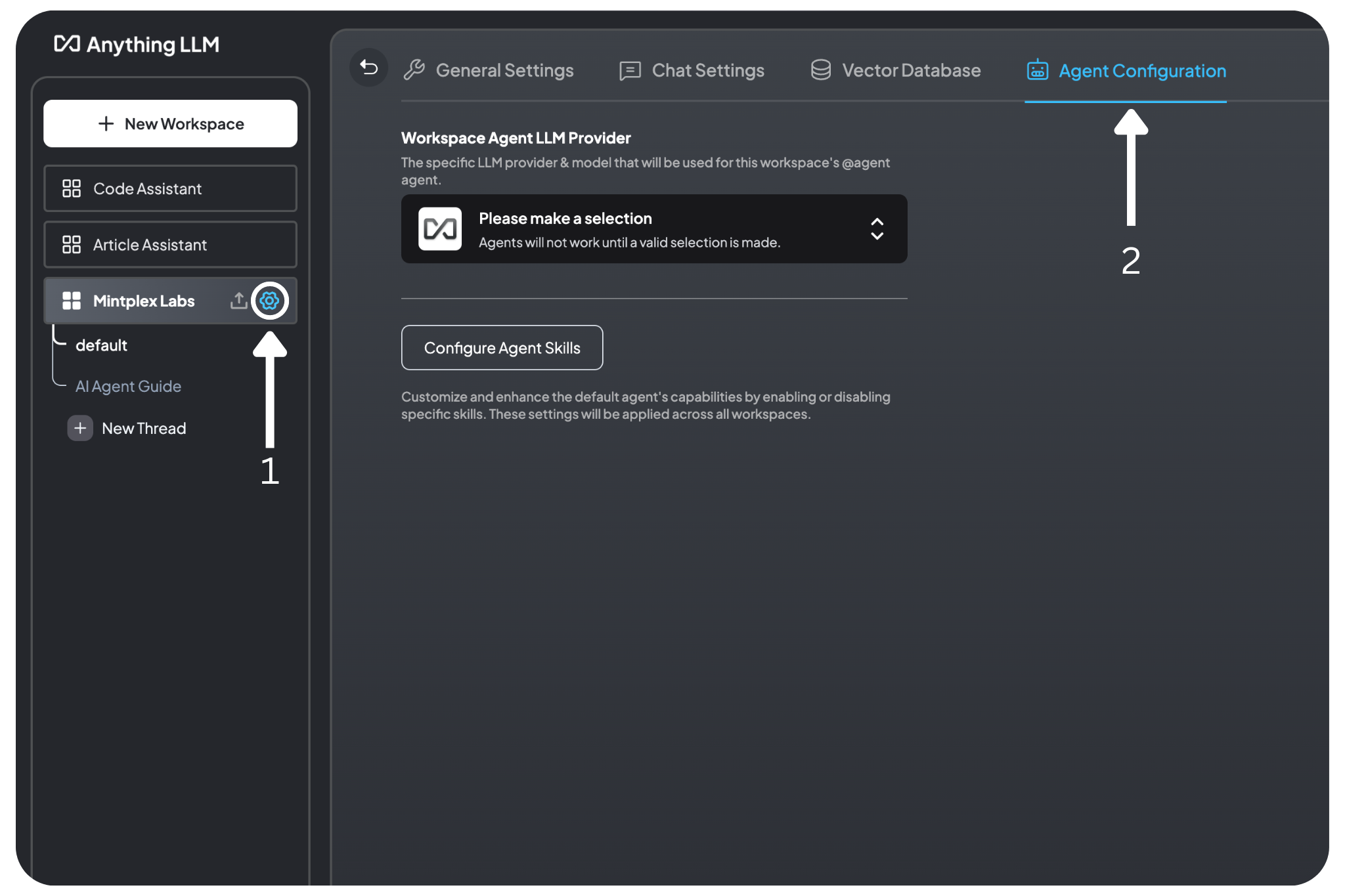 AnythingLLM Agent Configuration Menu