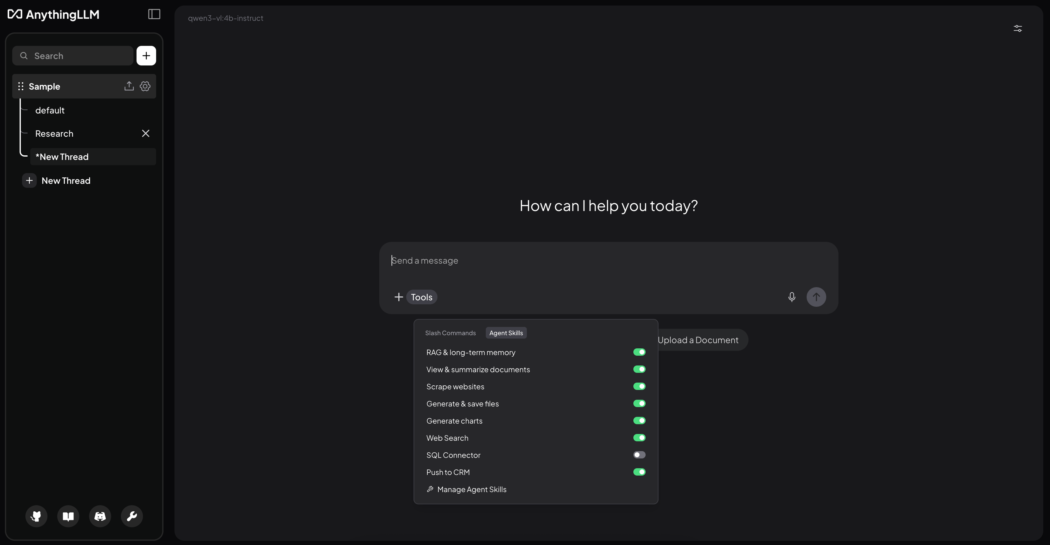 AnythingLLM Agent Prompt Tools Menu