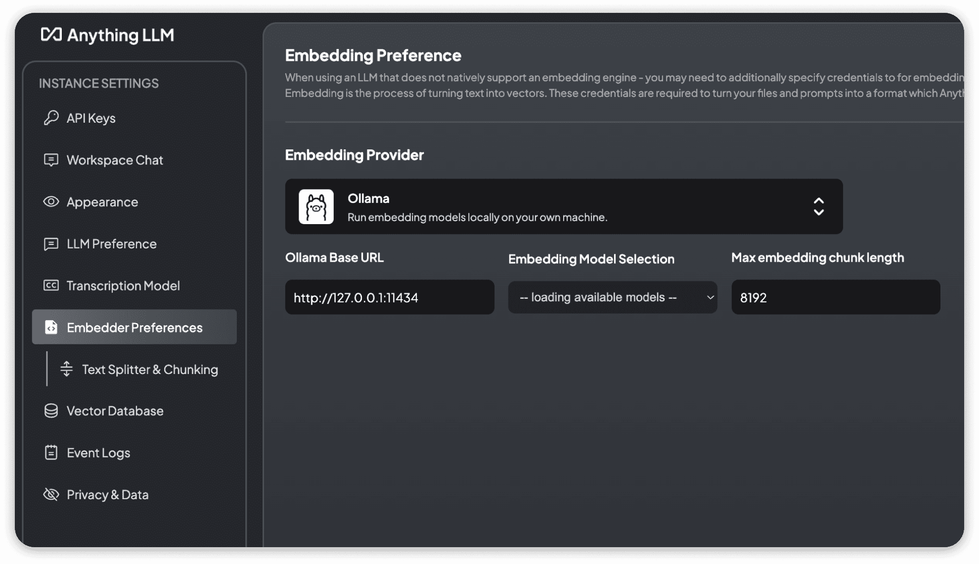 Ollama Embedder Configuration