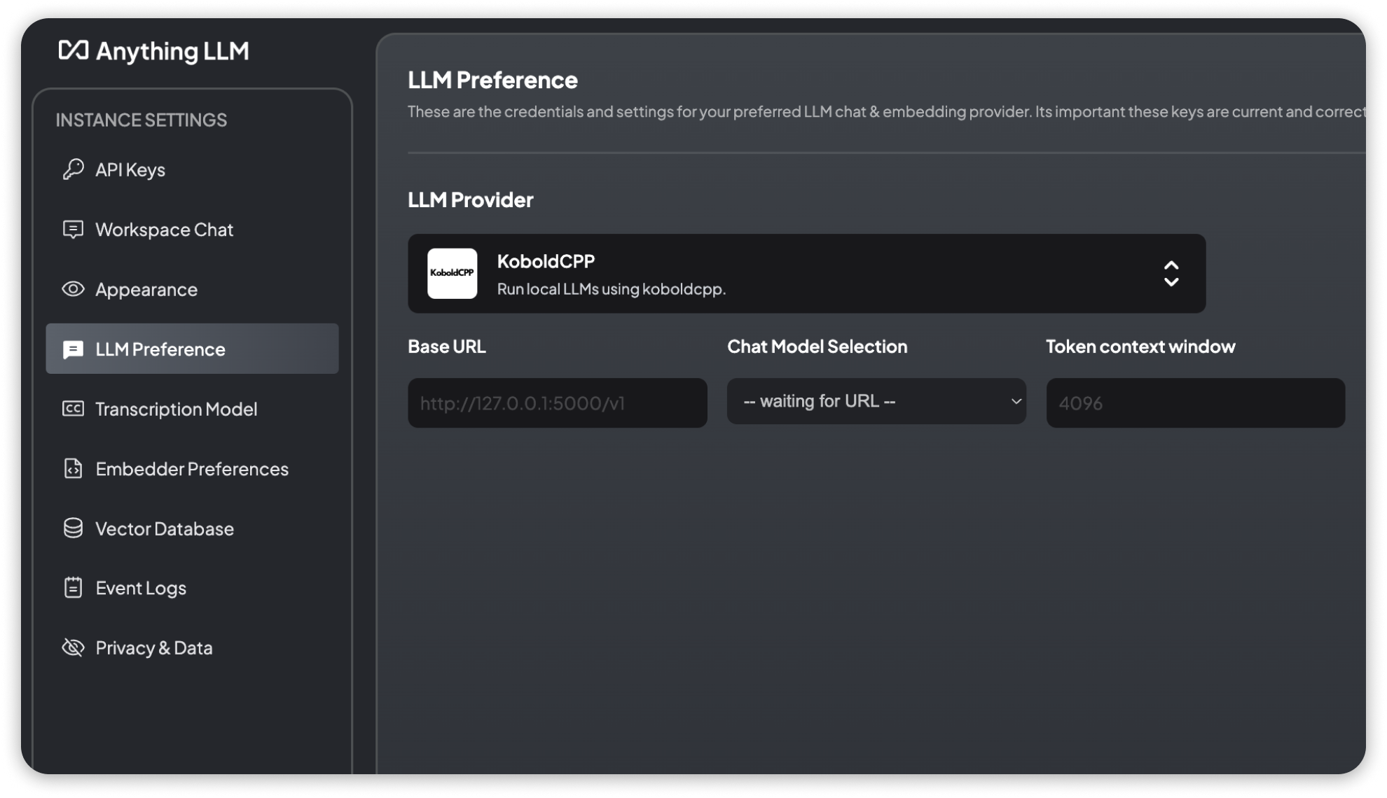 KobaldCPP LLM settings