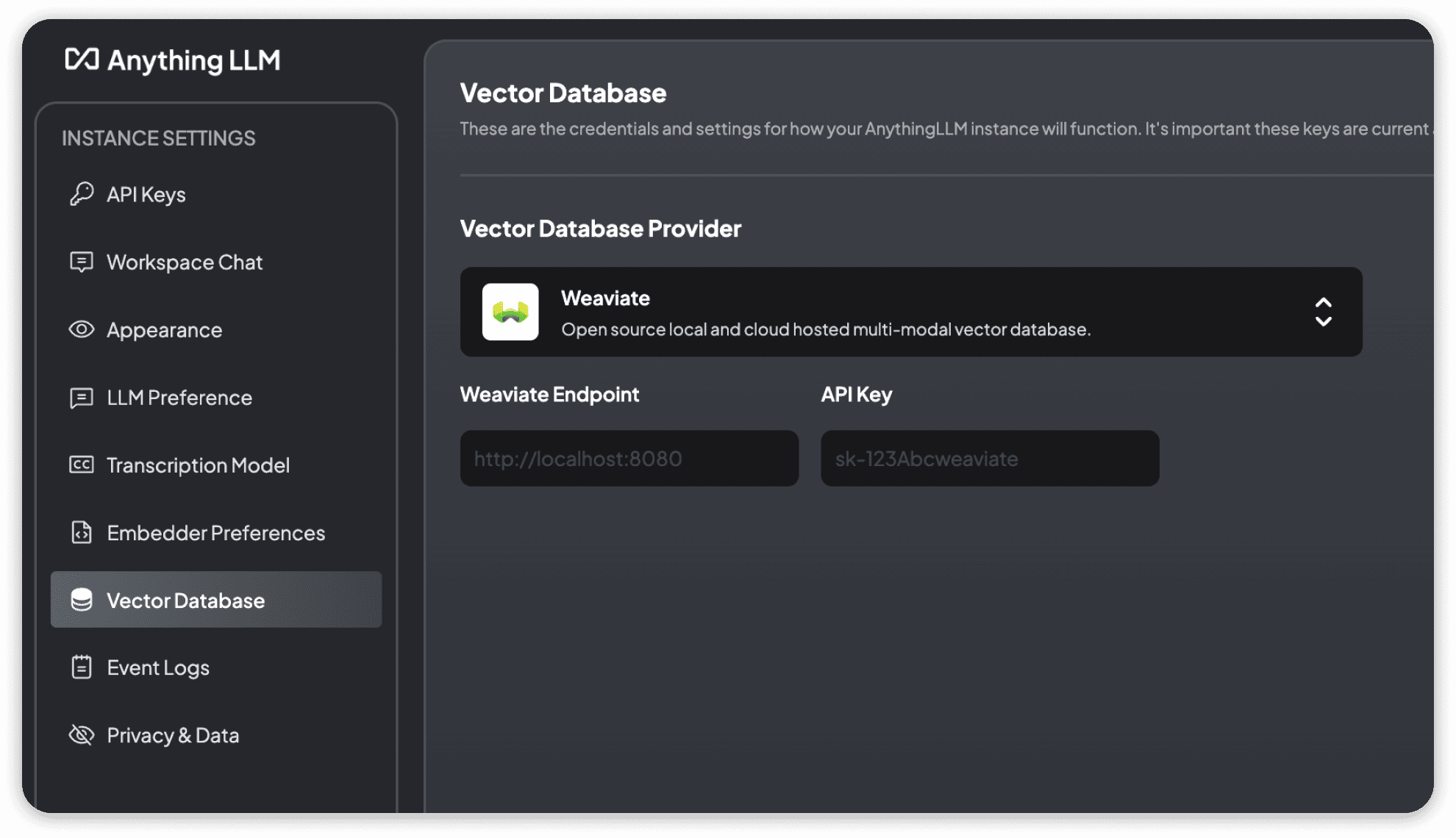 Weaviate Vector Database Settings