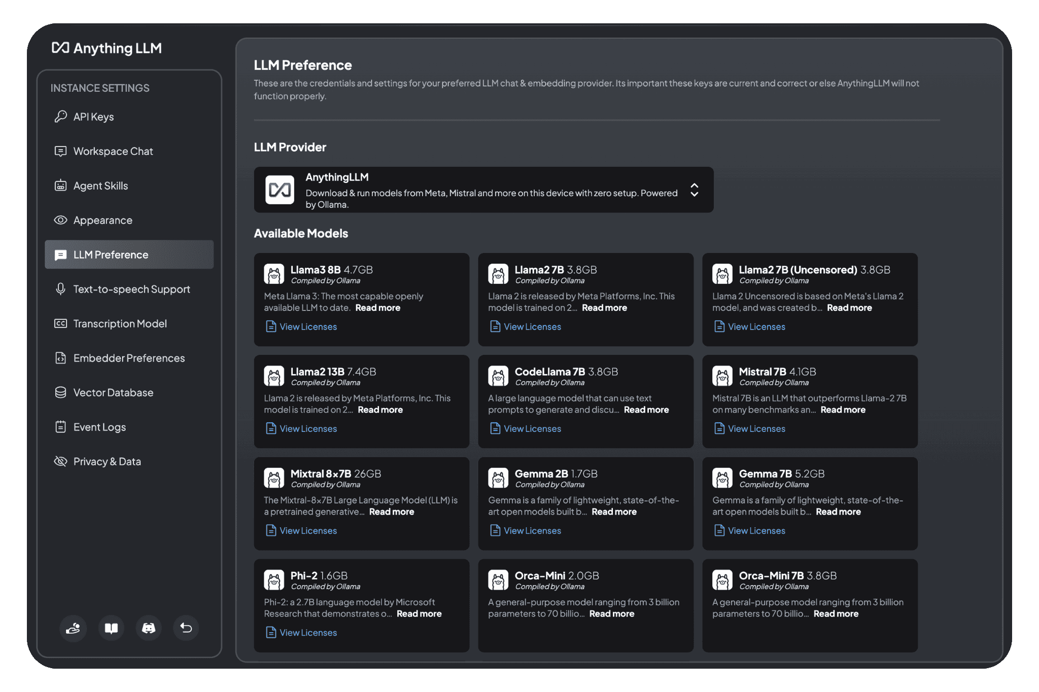 AnythingLLM built-in Ollama provider