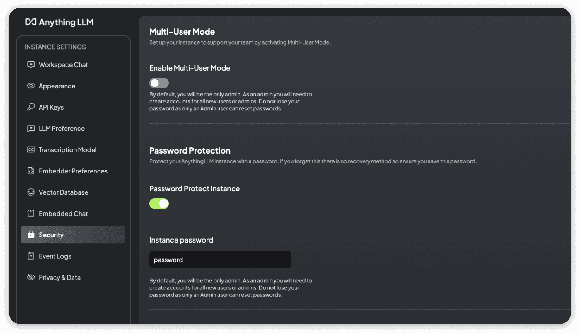 Password Protect Instance