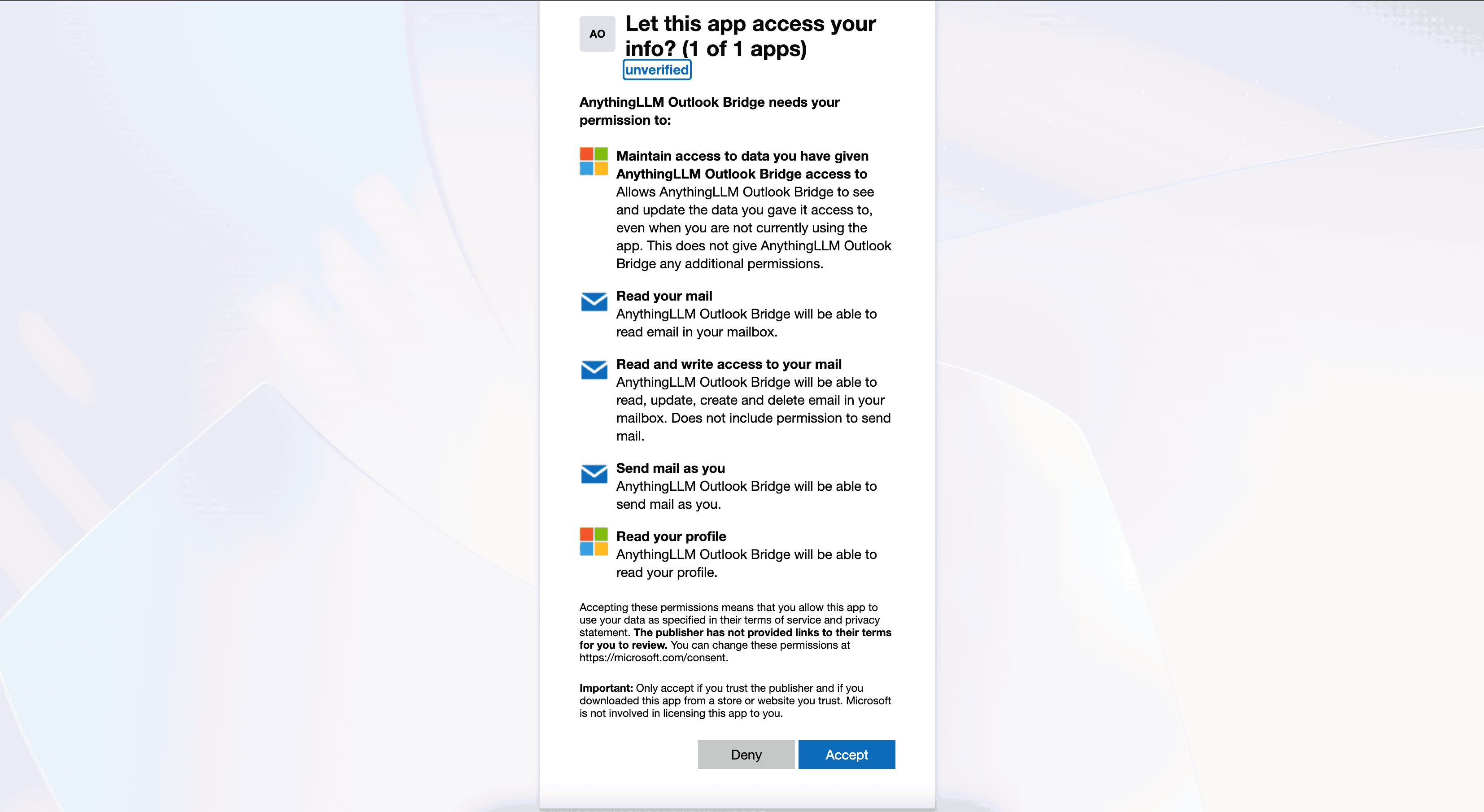 AnythingLLM AI Agents Outlook Agent Start Auth Flow