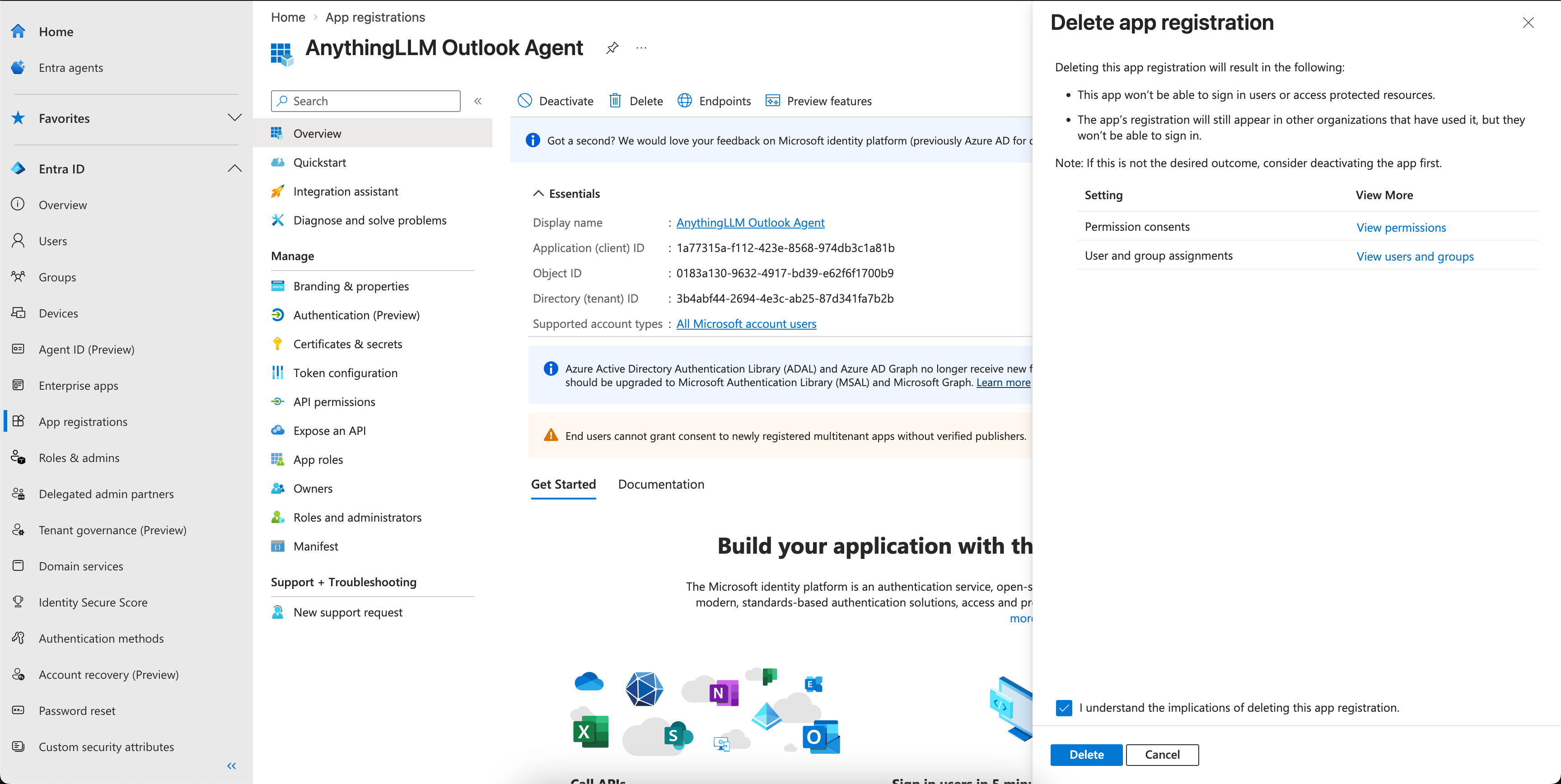 AnythingLLM AI Agents Outlook Agent Delete App