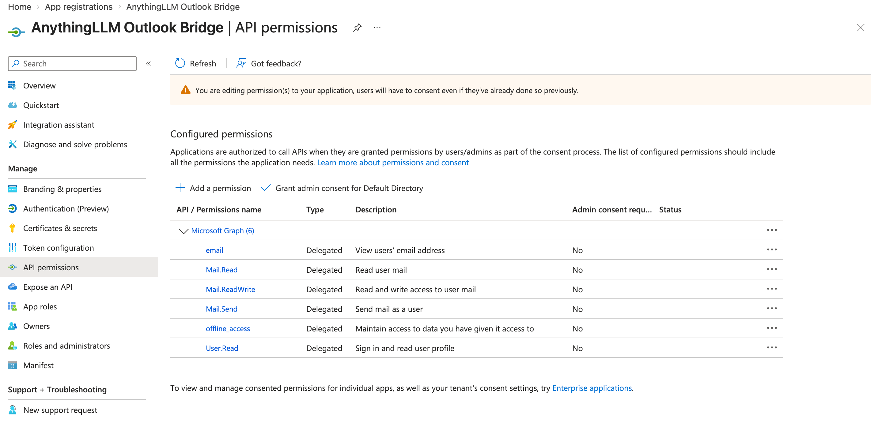 AnythingLLM AI Agents Outlook Agent API Permissions