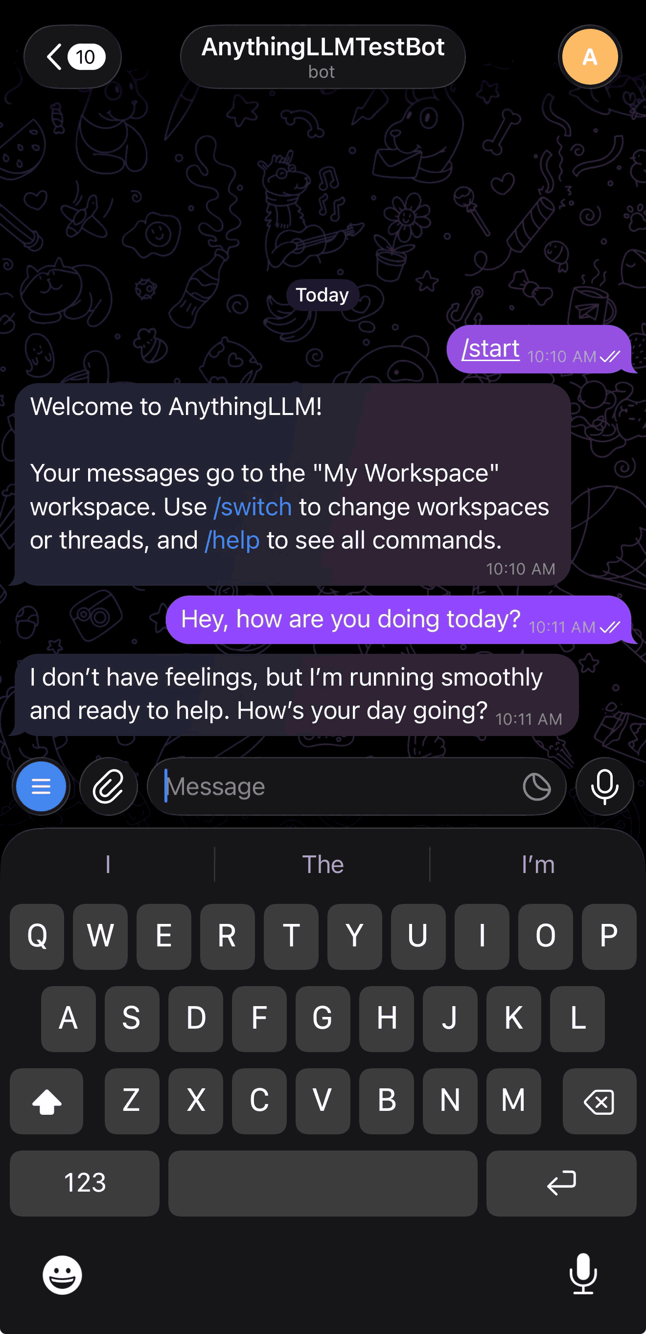 Telegram chat with AnythingLLM bot