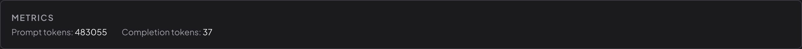 Metrics section showing prompt tokens and completion tokens for the run