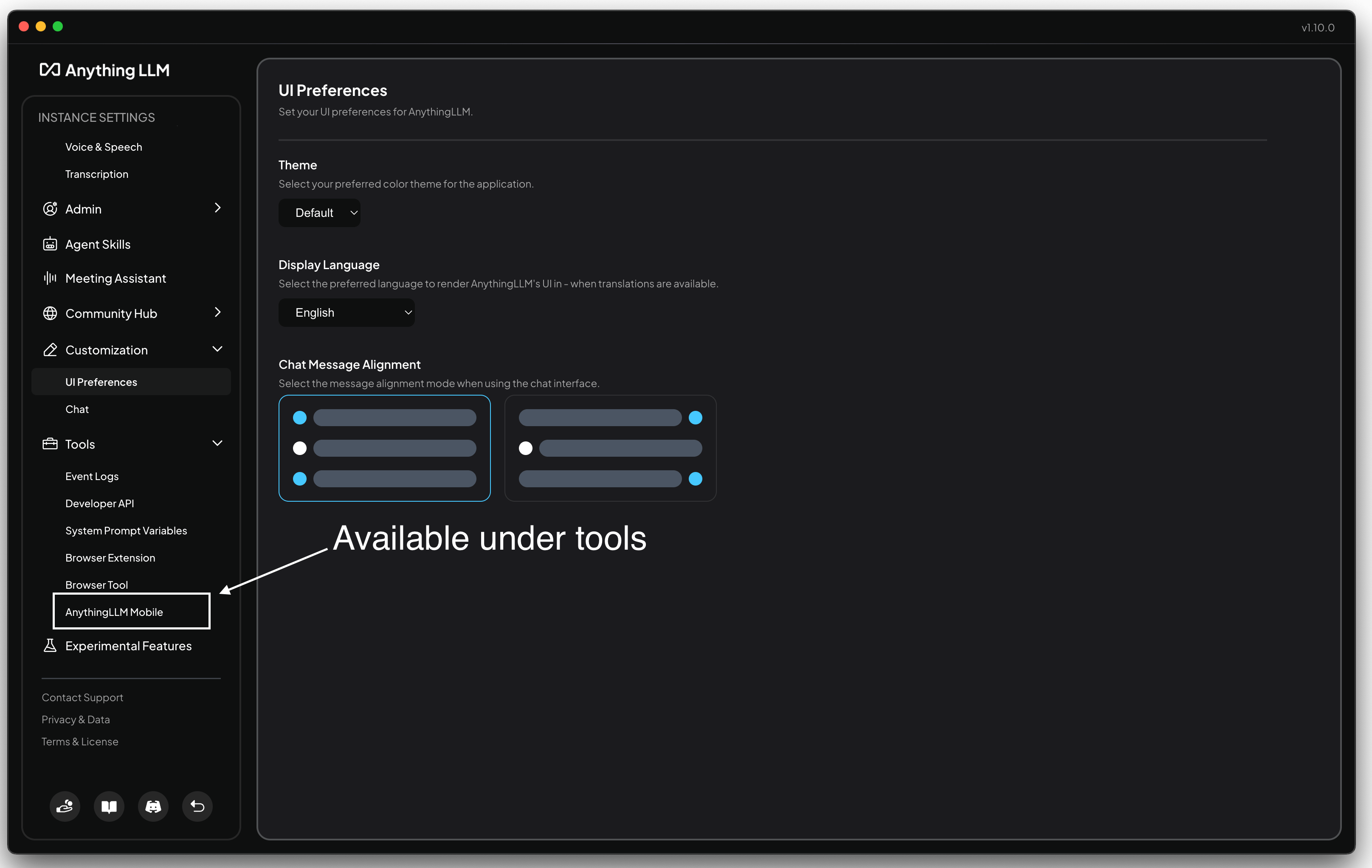 AnythingLLM Mobile Menu