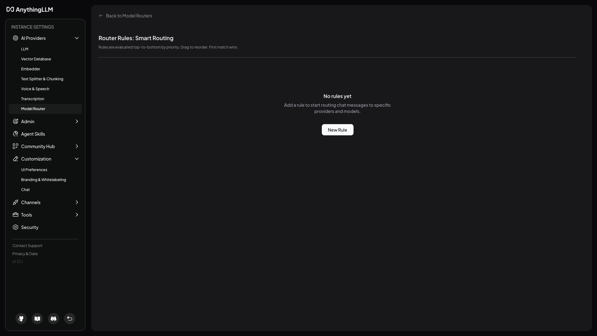 Empty rules page for a Model Router