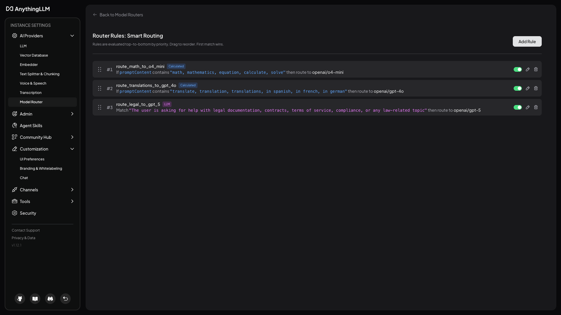 All three routing rules in priority order