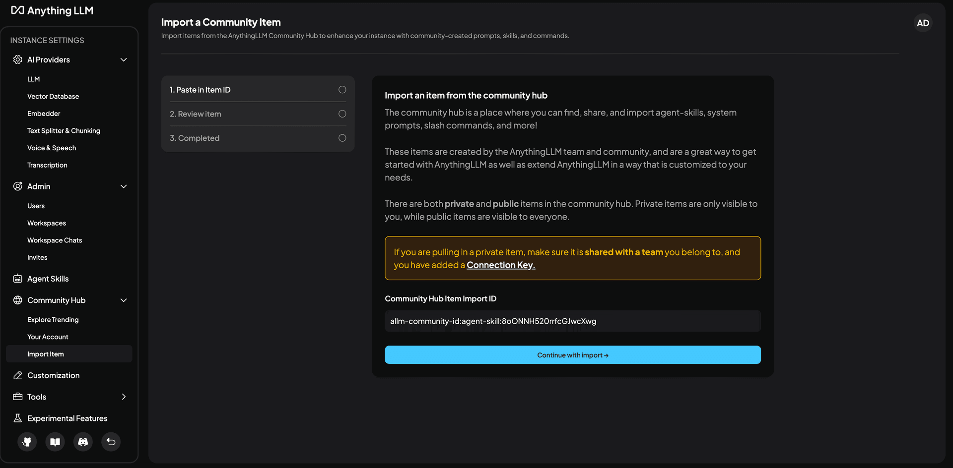 Importing from the AnythingLLM Community Hub ~ AnythingLLM