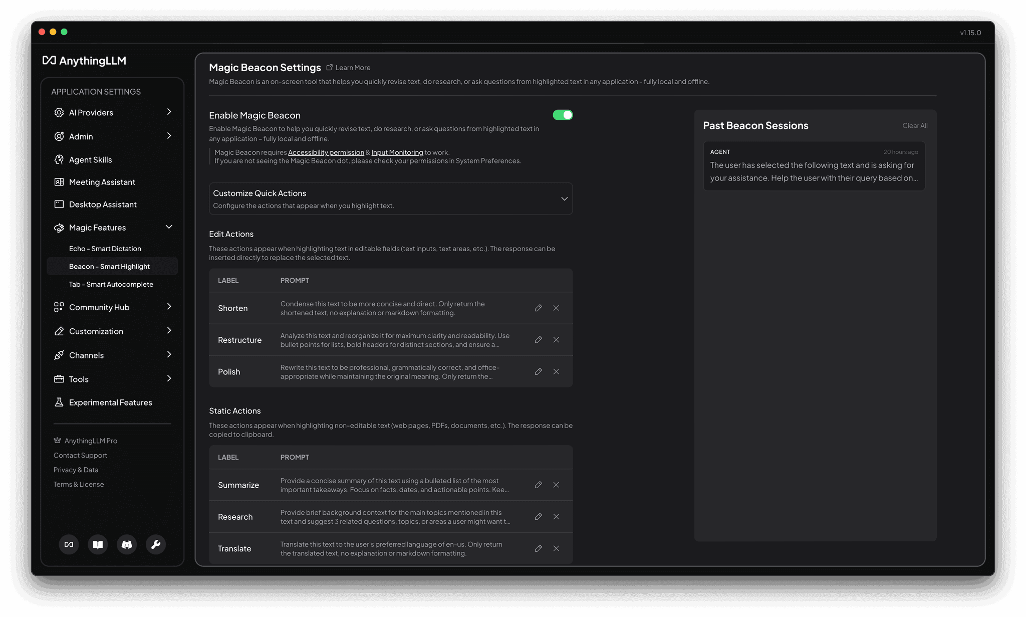 Magic Beacon Quick Actions configuration